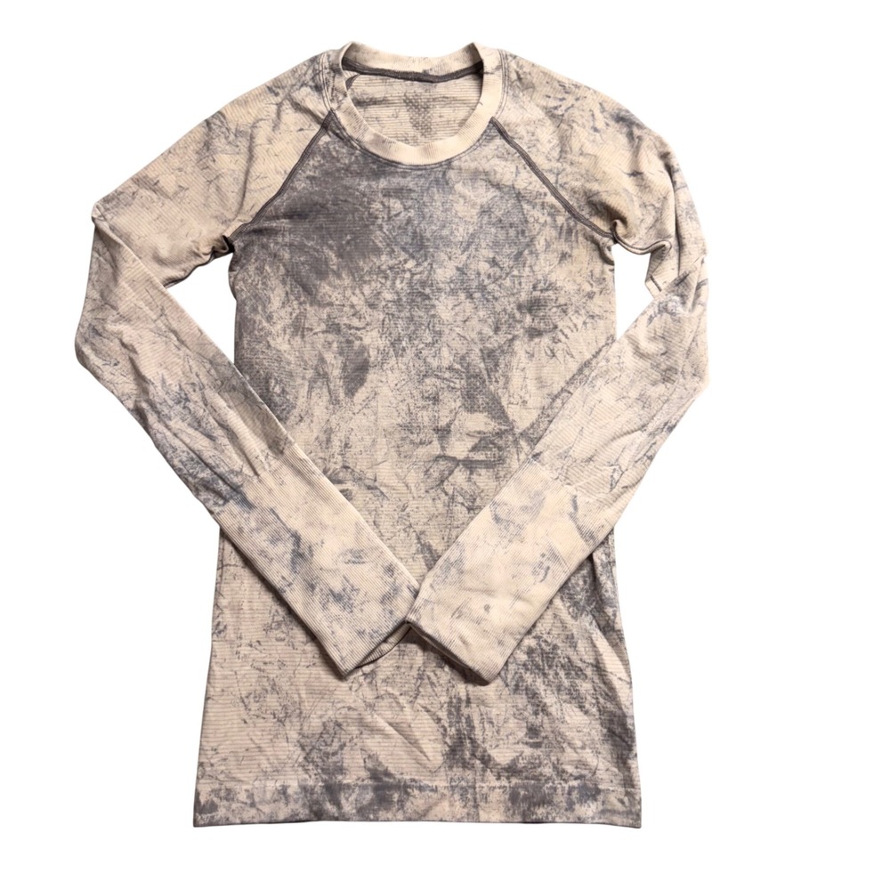 Lululemon Swiftly Tech Long Sleeve Crew Tie Dye Shibori Grey White Athletic Top